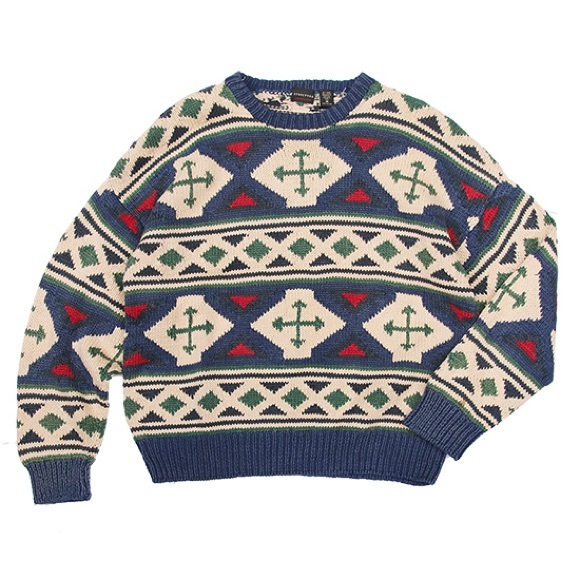 Vintage Other - Vintage Heavy Knit Aztec Geometric Cotton Grandpa Crewneck Sweater Size L Unisex
